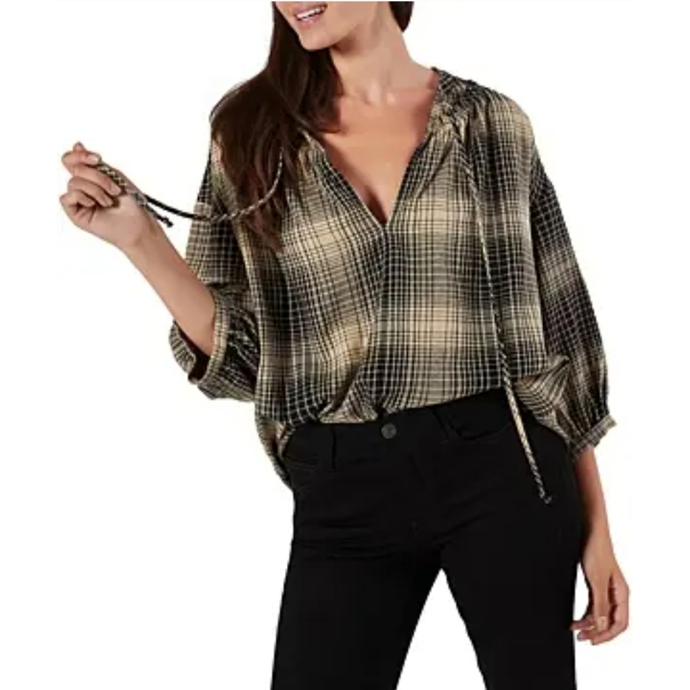 NWT Joie Barrian Plaid Cotton Top Size L